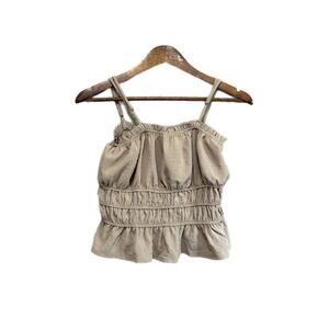 Popular 21 Smocked Cami Top Womens Small‎ Taupe Excellent Ruffle Peplum TX4140